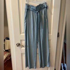 Altar’d State Light Blue Wide-Leg Pants with Belt and Elastic Waistband Size S